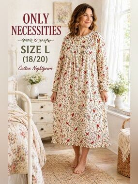 Only Necessities Cardinal Nightgown L 18/20 Cotton Cottagecore